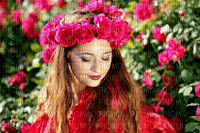 Pink Flower Wreath Woman - ücretsiz png