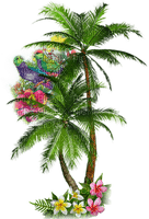 soave tree palm summer tropical bird flowers pink green yellow - фрее пнг