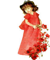 Poppies Vintage Girl - GIF animado gratis