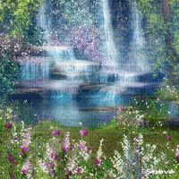 soave background animated waterfall field flowers - 無料のアニメーション GIF
