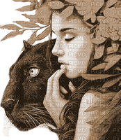 Y.A.M._Fantasy woman girl Panther sepia - PNG gratuit