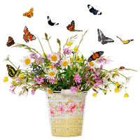 Bouquet fleurs avec Papillons - nemokama png