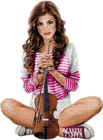 Woman playing violin. White. Pink. Leila - png gratis