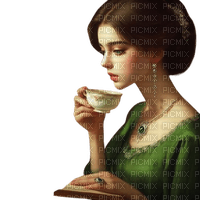 vintage woman tea - PNG gratuit