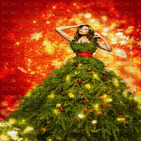 fenme dressed christmas tree - 無料のアニメーション GIF