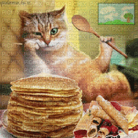 CHANDELEUR CREPES fond chat gif  bg pancakes cat - GIF animé gratuit