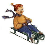 winter child sledge vintage - paintinglounge - 無料png