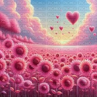 Pink Sunflower Field and Hearts - Free PNG