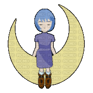 anime girl sitting on moon - Kostenlose animierte GIFs