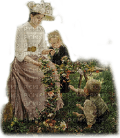 vintage family garden famille jardin - PNG gratuit
