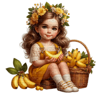 Little Girl -Banana - Yellow - Green - Brown - PNG gratuit