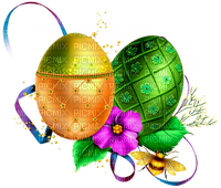 Easter.Eggs.Flower.Bee.Green.Purple.Blue.Yellow - Free PNG