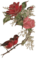 vintage deco roses with birds - PNG gratuit