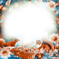soave frame autumn flowers  leaves squirrels blue - δωρεάν png