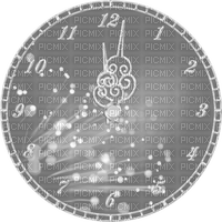 New Years.Clock.Black.White.Silver - zdarma png