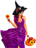 Woman.Witch.Flowers.Halloween.Purple - nemokama png