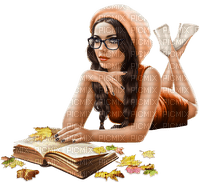 Woman, book, autumn. Leila - gratis png