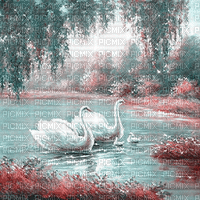 soave background animated fantasy lake  swan - GIF animé gratuit