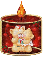 Kerze, Weihnachten, Teddys - Gratis animerad GIF