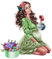 Pregnant woman. Green. Cakes. Flowers. Leila - PNG gratuit