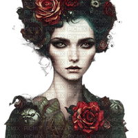 kikkapink dark gothic woman flower rose - PNG gratuit