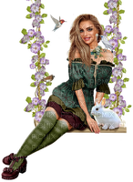 Woman on a swing. Spring and birds. Leila - gratis png