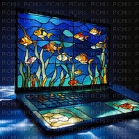 Stained Glass Ocean Laptop - Free PNG