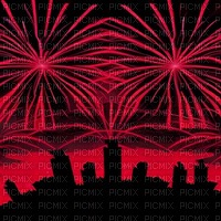 Red Fireworks in a Black City - Free PNG