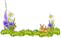 Cluster.Easter.Spring.Rabbits.Grass.Flowers - gratis png