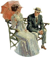 vintage couple sitting umbrella - PNG gratuit
