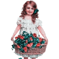 Vintage Girl with a flowers basket - GIF animé gratuit
