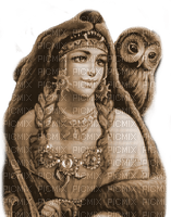 Y.A.M._Winter Fantasy women owl Sepia - Free PNG