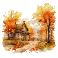 autumn, yellow, house, background - Ücretsiz animasyonlu GIF