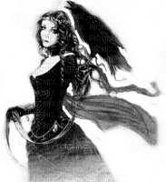 Y.A.M._Gothic woman raven black-white - PNG gratuit