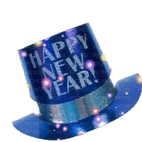 happy new year hat blue animated - GIF animé gratuit