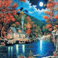 soave background animated autumn forest house - GIF เคลื่อนไหวฟรี
