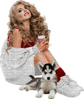 Woman with her dog. Red and white. Leila - kostenlos png