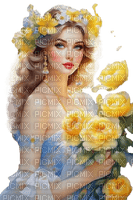 femme,woman roses jaunes - ücretsiz png
