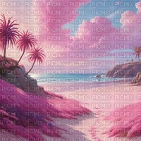 Pink Beach with Palm Trees - nemokama png