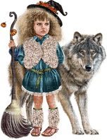 Girl, wolf, dog, autumn. Leila - Free PNG