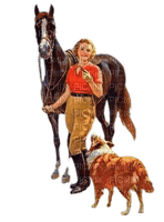 loly33 femme cheval chien vintage - png gratuito