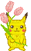 pikachu holding pink flowers - GIF animado gratis