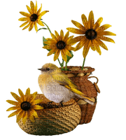 Canastos ,pájaro y flores - gratis png