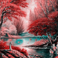 kikkapink autumn background swan lake - Бесплатни анимирани ГИФ