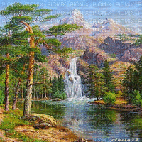 waterfall paysage  landscape gif - GIF animasi gratis