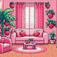 Pink Pixel Strawberry Living Room - 無料png