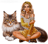 Y.A.M._Fantasy woman girl cat - kostenlos png