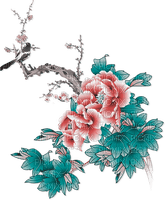soave deco branch flowers oriental pink teal - nemokama png