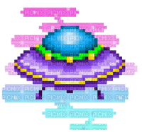 pixel ufo blue pink - PNG gratuit