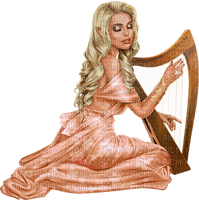 Alv. Woman playing harp. Pink dress. Leila